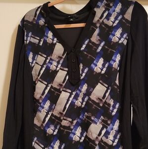 AB Studio Black and Blue Patterned Button-Up Shirt Size XL